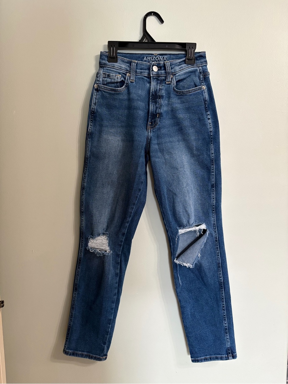 Arizona Jean Company High-Rise Ripped Straight Leg Jeans - Blue